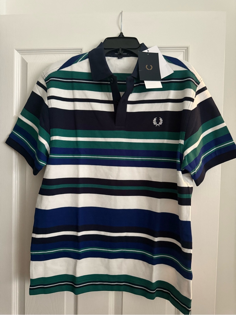 Fred Perry Navy, Green & White Striped Polo